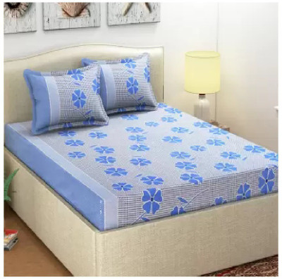 NIHAL VILLAS 140 TC Polycotton Double Printed Flat Bedsheet(Pack of 3, Blue)