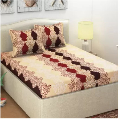 Home Readiness 140 TC Polycotton Double Printed Flat Bedsheet(Pack of 1, Brown)