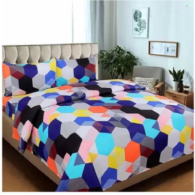 NIHAL VILLAS 140 TC Polycotton Double 3D Printed Flat Bedsheet(Pack of 1, Multicolor)