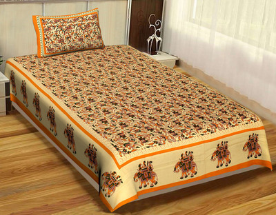 UNIQCHOICE 120 TC Cotton Single Printed Flat Bedsheet(Pack of 1, Yellow)