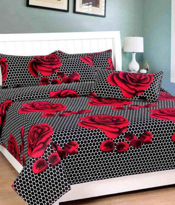 Lomak Polycotton King Flat 150 TC Printed Bedsheet(Pack of 1, Black, Red)
