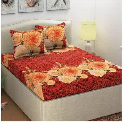 Home Readiness 140 TC Polycotton Double Printed Fitted (Elastic) Bedsheet(Pack of 3, Maroon)