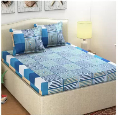 NIHAL VILLAS 140 TC Polycotton Double Printed Flat Bedsheet(Pack of 1, Blue)