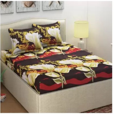 Twinkle Star's 140 TC Polycotton Double Printed Flat Bedsheet(Pack of 1, Brown)