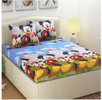 Decor Home Readiness 140 TC Polycotton Double Printed Flat Bedsheet(Pack of 1, Blue)