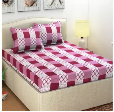 Home Readiness 140 TC Polycotton Double Geometric Flat Bedsheet(Pack of 1, Red)