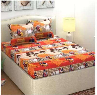 NIHAL VILLAS 140 TC Polycotton Double Printed Flat Bedsheet(Pack of 3, Brown)