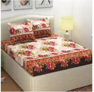 NIHAL VILLAS 140 TC Polycotton Double Floral Flat Bedsheet(Pack of 1, Red)