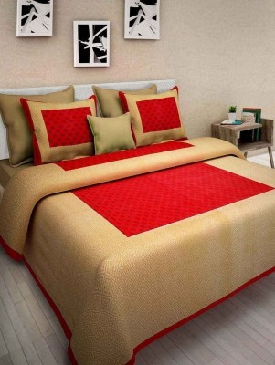 TANIKA 110 TC Cotton Queen Printed Flat Bedsheet(Pack of 1, Red, Beige)