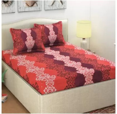 Home Readiness 140 TC Polycotton Double Printed Flat Bedsheet(Pack of 1, Red)