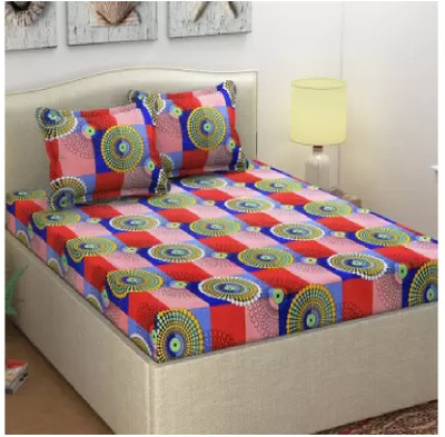 Home Readiness 140 TC Polycotton Double Printed Fitted (Elastic) Bedsheet(Pack of 1, Red)