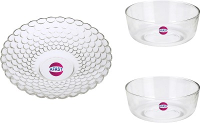 AFAST Glass Serving Bowl Transparent Glass Bowl & Snack Plate Set No18(Pack of 3, Clear)