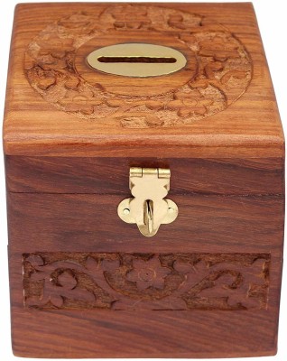 DECORICA ENTERPRISES Wooden Piggy Bank - Money Bank - Coin Box - Money Box - Gift Items for Kids Coin Bank(Brown)