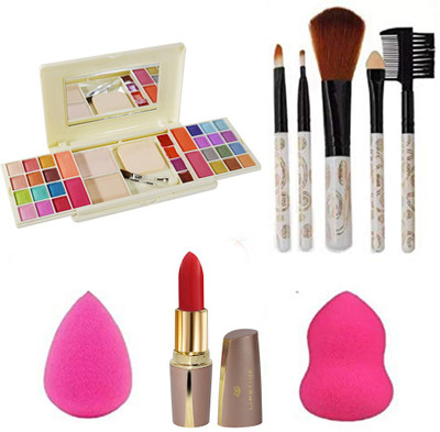 adbeni Makeup Combo Kit With Brushes, Lipstick And Puff, GCI763(9 Items in the set)