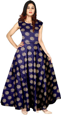 SILVER ORGANISATION Women Fit and Flare Blue Maxi/Full Length Dress