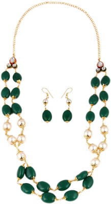 Pearlz Ocean Alloy Gold-plated Gold, White, Green Jewellery Set(Pack of 1)