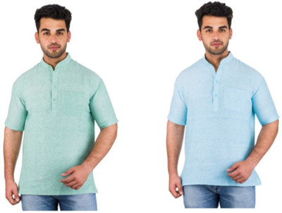 DESHBANDHU KHADI Men Solid Straight Kurta(Green)