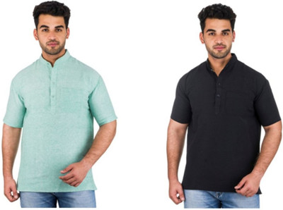 DESHBANDHU KHADI Men Self Design Straight Kurta(Green, Black)
