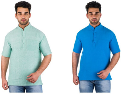 DESHBANDHU KHADI Men Solid Straight Kurta(Blue)