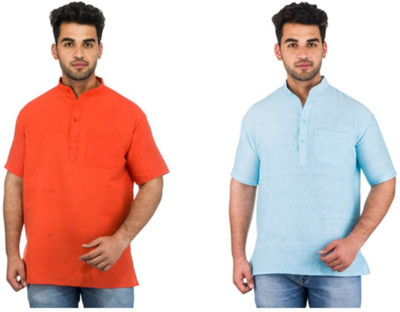 DESHBANDHU KHADI Men Solid Straight Kurta(Light Blue)