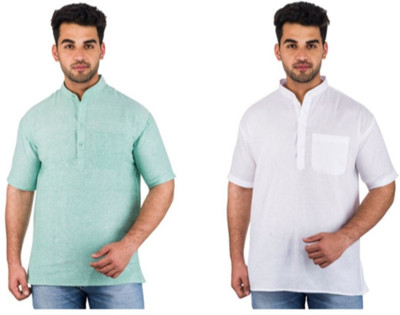 DESHBANDHU KHADI Men Self Design Straight Kurta(Green, White)