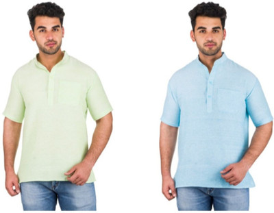 DESHBANDHU KHADI Men Solid Straight Kurta(Light Blue)