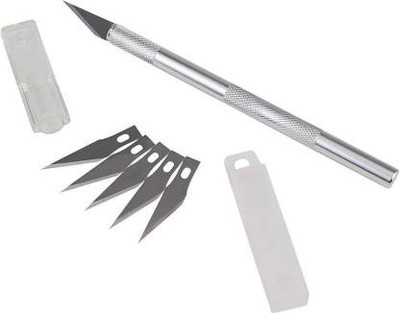 SAMRAT Detail Precision 5 Interchangeable Sharp Blades Pen Knife for Carving Mat 5 BLADE Metal Grip Hand-held Paper Cutter(Set Of 1, Silver)