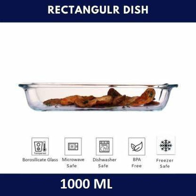 Femora Borosilicate Rectangular Baking Dish 1000 ml, 1 Year Warranty Baking Dish(Microwave Safe)