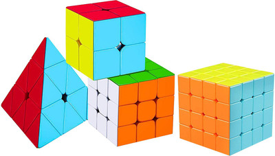 Authfort Cube Combo of and Pyraminx Pyramid Triangle High Speed Stickerless Cube(4 Pieces)