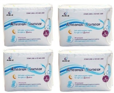 AIRIZ ACTIVE OXYGEN & NEGATIVE ION RELEX SOFT COTTON SANITARY NAPKIN FOR NIGHT USE - (32 PIECES) Sanitary Pad Sanitary Pad(Pack of 4)