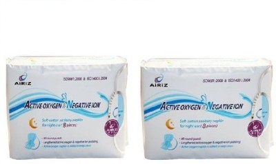 AIRIZ ACTIVE OXYGEN & NEGATIVE ION RELEX SOFT COTTON SANITARY NAPKIN FOR NIGHT USE - (16 PIECES) Sanitary Pad Sanitary Pad(Pack of 2)