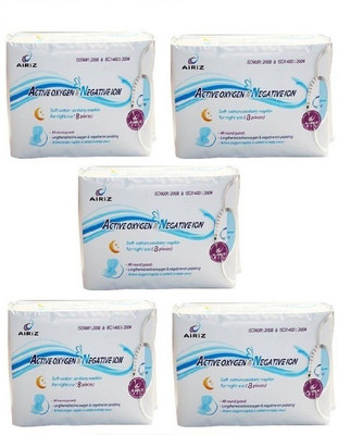 AIRIZ ACTIVE OXYGEN & NEGATIVE ION RELEX SOFT COTTON SANITARY NAPKIN FOR NIGHT USE - (40 PIECES) Sanitary Pad Sanitary Pad(Pack of 5)