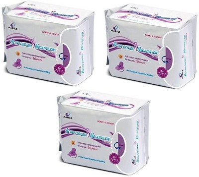 AIRIZ ACTIVE OXYGEN & NEGATIVE ION RELEX SOFT COTTON SANITARY NAPKIN FOR DAY USE - (30 PIECES) Sanitary Pad Sanitary Pad(Pack of 3)