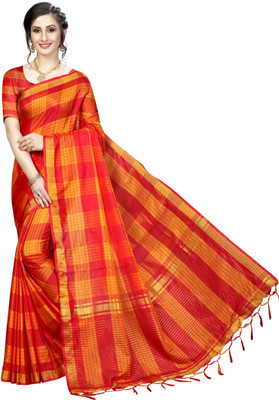 Aaghnya Checkered Fashion Art Silk Saree(Red)