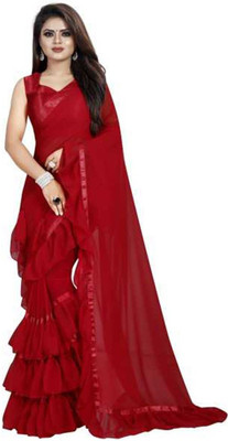 Femiro Fab Solid/Plain Daily Wear Georgette, Satin Saree(Maroon)