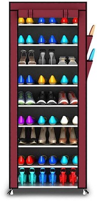 HOUSE OF QUIRK 9-Layers Fabric Multi-Utility Shoe Rack Organizer Plastic Collapsible Shoe Stand(Maroon, 9 Shelves, DIY(Do-It-Yourself))