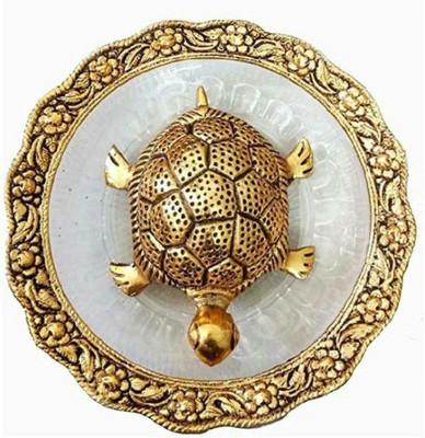 Chakshit Creations RUDRAKSHAM CREATIONS tortoise on crystal plate Decorative Showpiece  -  4 cm(Crystal, Gold, White)