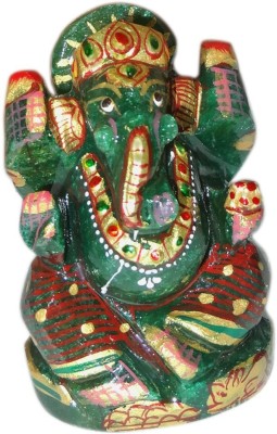 pinkcity creation Hand Carved Showpieces Figurine Green Aventurine Stone Religious Idol Painted Ganesh Decorative Showpiece  -  10 cm(Stone, Multicolor)