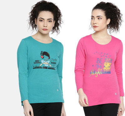 Dollar Missy Printed Women Round Neck Multicolor T-Shirt