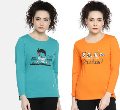 Dollar Missy Printed Women Round Neck Multicolor T-Shirt