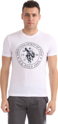 U.S. POLO ASSN. Printed Men Round Neck White T-Shirt