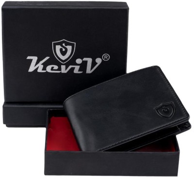 Keviv Men Casual Black Genuine Leather Wallet(10 Card Slots)