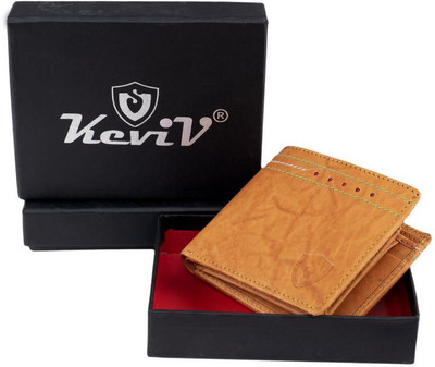 Keviv Men Casual Tan Genuine Leather Wallet(10 Card Slots)