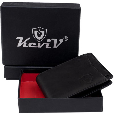 Keviv Men Casual Black Genuine Leather Wallet(7 Card Slots)