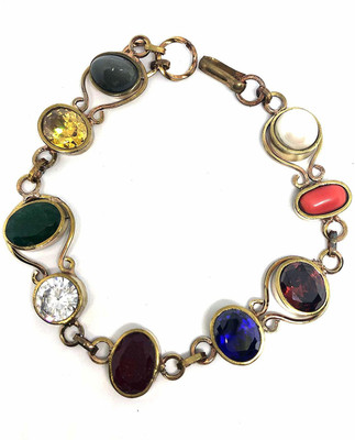 Divine elements Brass Cubic Zirconia, Coral, Emerald, Sapphire, Pearl, Ruby, Topaz Bracelet
