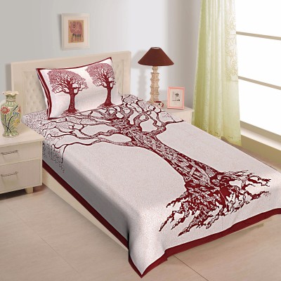 UNIQCHOICE 120 TC Cotton Single Floral Fitted & Flat Bedsheet(Pack of 1, Maroon)