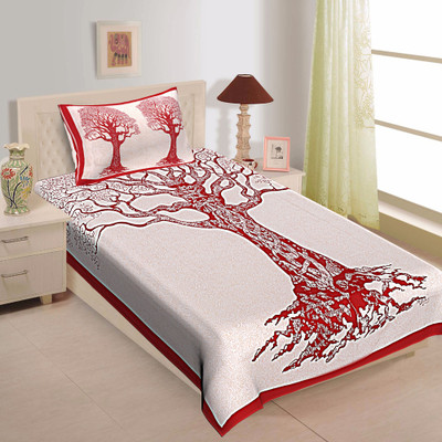 UNIQCHOICE 120 TC Cotton Single Floral Fitted & Flat Bedsheet(Pack of 1, Red)
