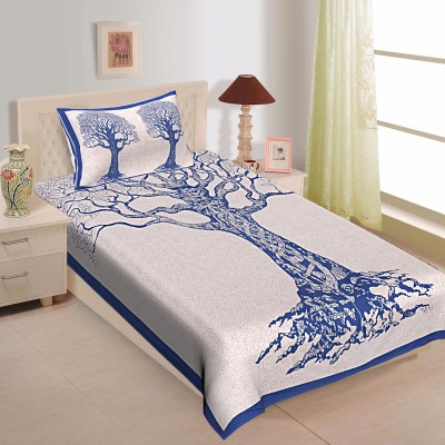 UNIQCHOICE 120 TC Cotton Single Floral Fitted & Flat Bedsheet(Pack of 1, Blue)