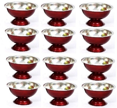 Dynore Stainless Steel Dessert Bowl 12 Maroon color coated stainless steel ice cream cups(Pack of 12, Maroon)