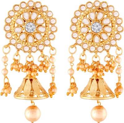 I Jewels Traditional Gold Plated Kundan & Pearl Jhumki Earrings Pearl Alloy Jhumki Earring